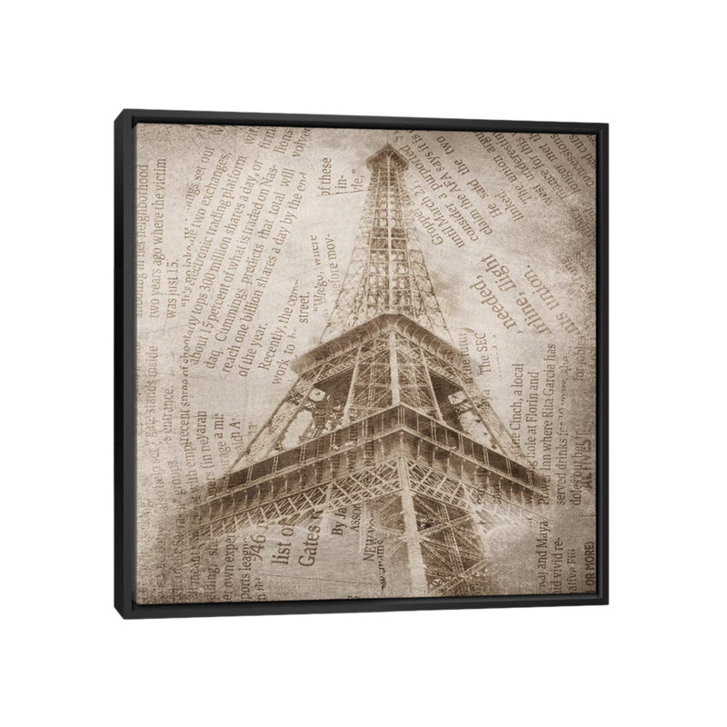 Tour eiffel ii, impression sur toile tendue, H 18 po x l 18 po x P 1,5 po, Toile avec cadre noir, Pas de tapis