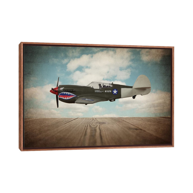 P40 Mustang - Print on Canvas, 101.6 cm H x 66.04 cm W, Classic Brown Wood Framed