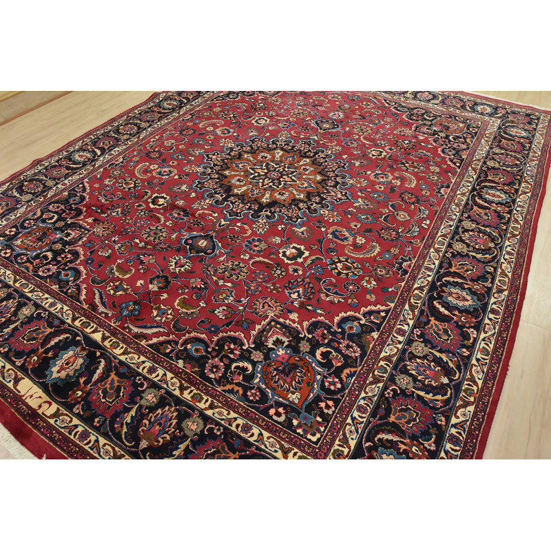 Tapis traditionnel rétro en laine rouge noué à la main 9 pi 8 po x 12 pi 3 po