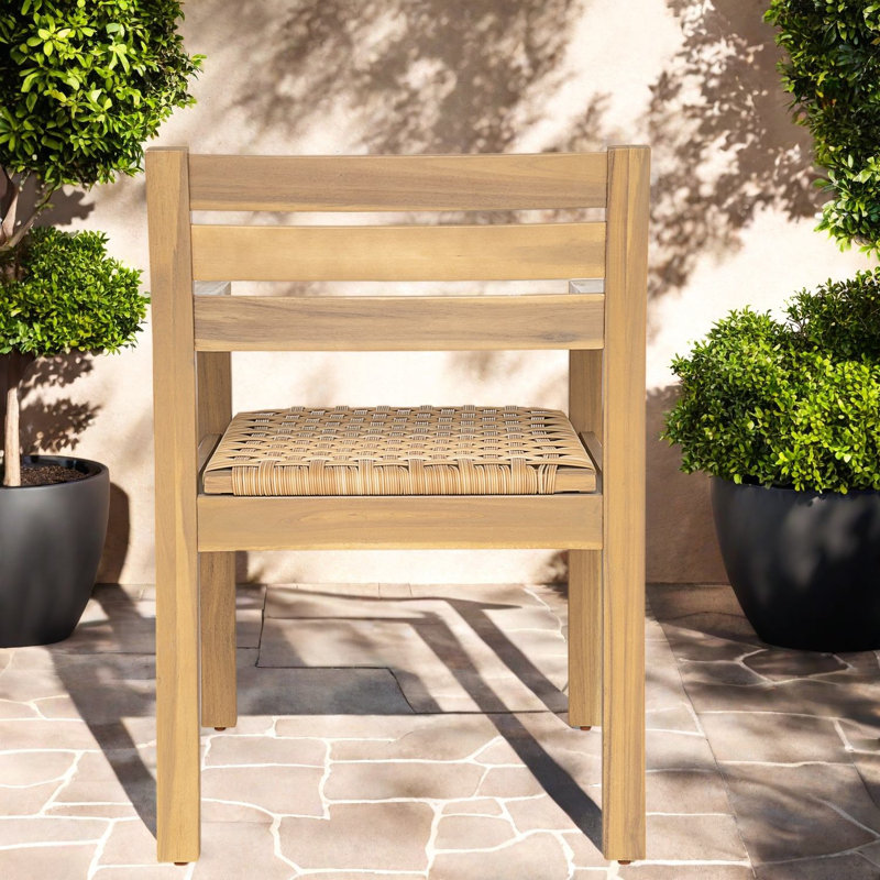 Ensemble de 2 chaises de salle à manger rustiques pour patio, assises en osier de bois d'acacia, teck clair