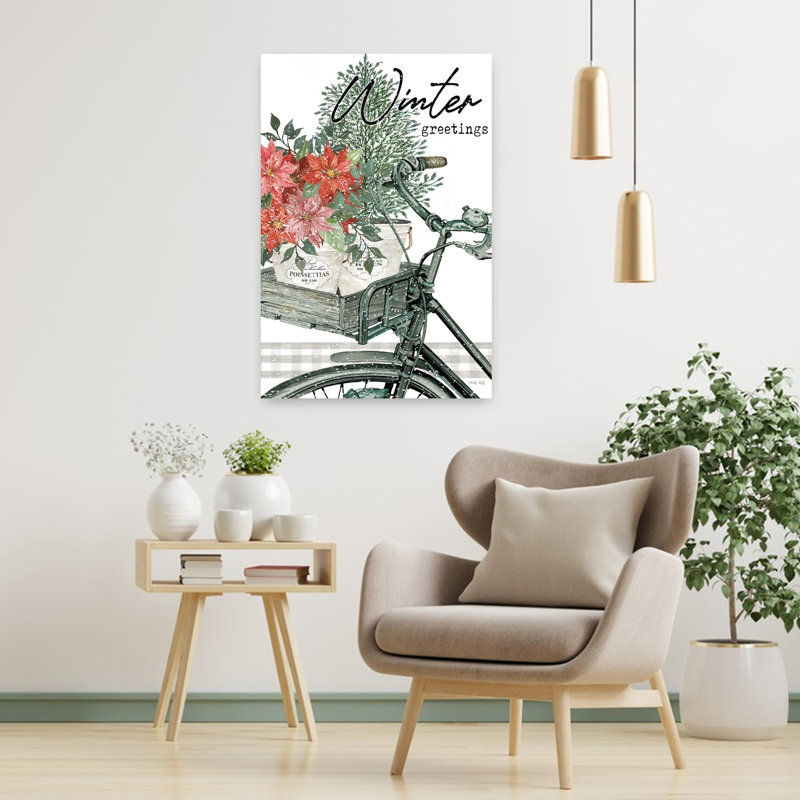 Art d'hiver contemporain poinsettia Winter Greetings, H 36 po x l 24 po