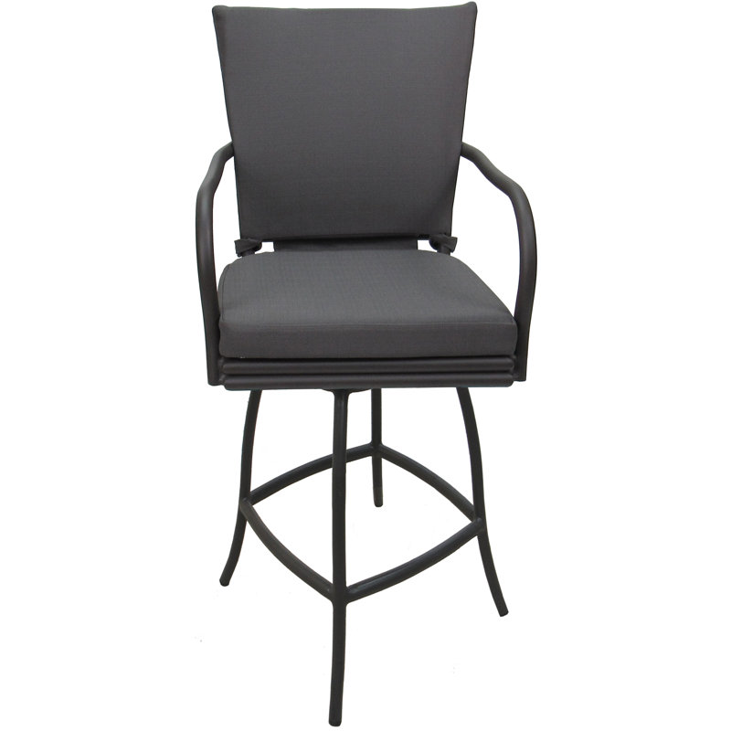 Tabouret de comptoir d'extérieur 26 po avec coussin Schear, Gris, Gris foncé