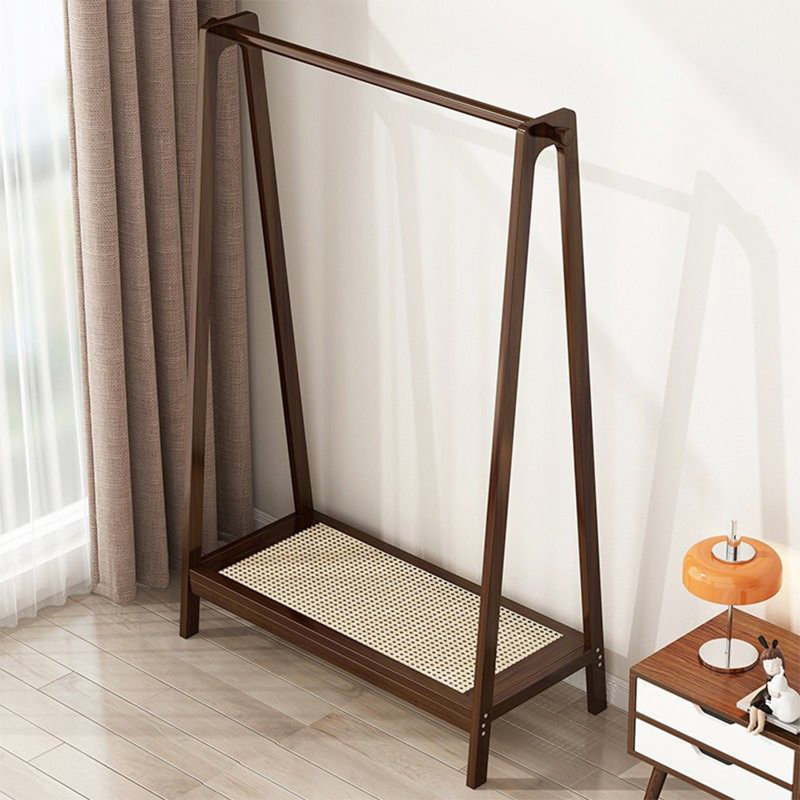 Étagère à vêtements autoportante en bois massif 60,6 po avec tablette inférieure et crochets latéraux, Dark Brown Wood