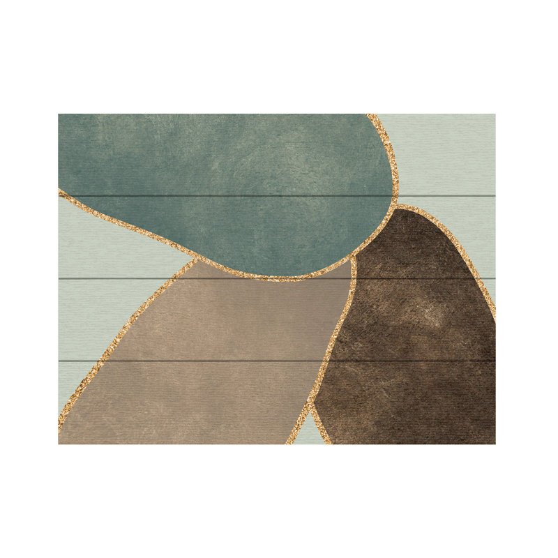Bilge Paksoylu  Abstract Circles With Gold 3 Wood Slat Art, H 18 po x l 22 po