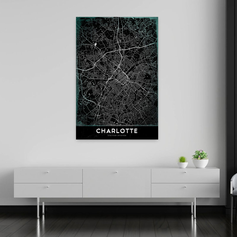 Charlotte, carte de la ville, impression d'art rétro rétro, H 60 po x l 40 po