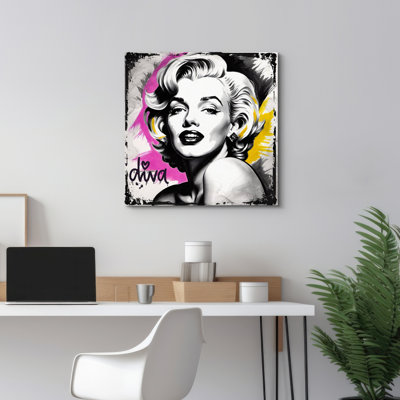 Elegance Marilyn Monroe Black And White Graffiti Portrait Bedroom Artwork Framed Canvas Print Wall Art