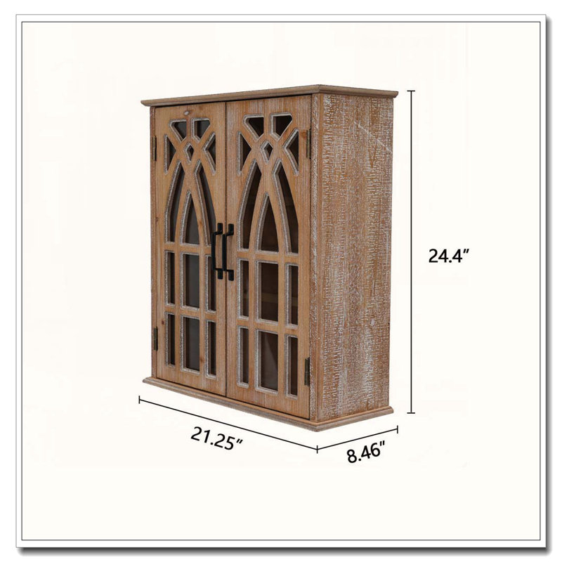 Wall-Mounted Cabinet with Decorative Cutout Doors, Natural & Light Brown