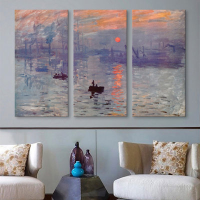 Sunrise Impression by Claude Monet 3 Piece Painting Print on Wrapped Canvas Set