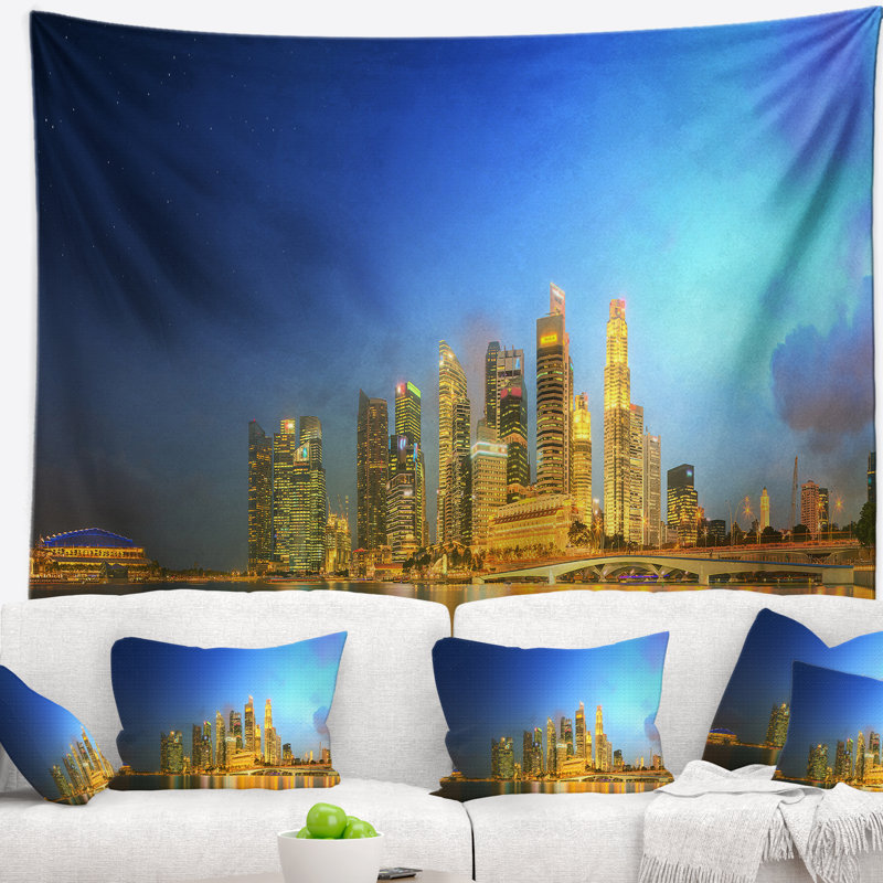 Tapisserie cityscape singapour et marina bay, H 78 po x l 92 po