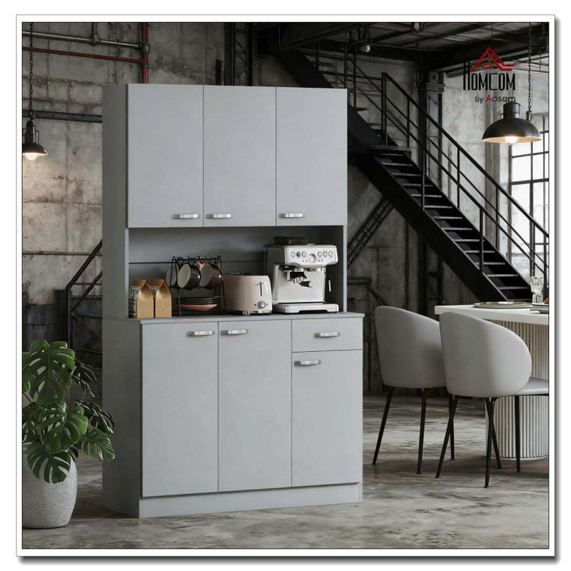 Grand garde-manger gris avec micro-ondes Stan