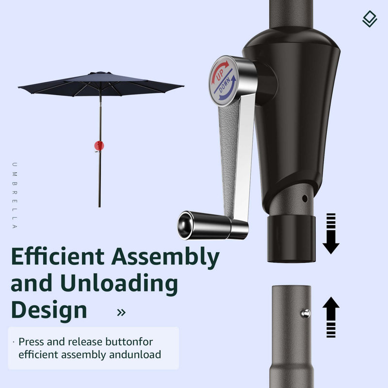Parasol de marché inclinable Germar, H 90 po x l 108 po x P 108 po, Marine