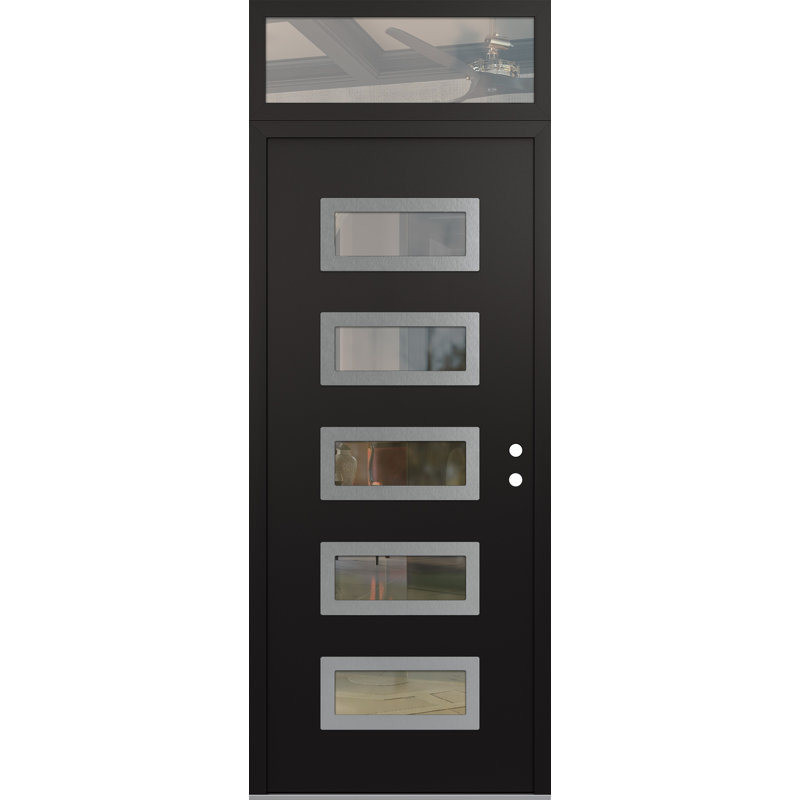 D1 Porte de 36 po x 96 po à panneau en acier argenté noir et noir avec porte avant pré-montée en verre transparent D1