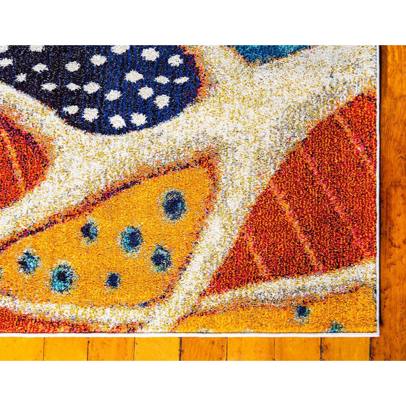 Tapis abstrait bleu / orange / crème Dolgeville, Rectangle 5 pi x 8 pi