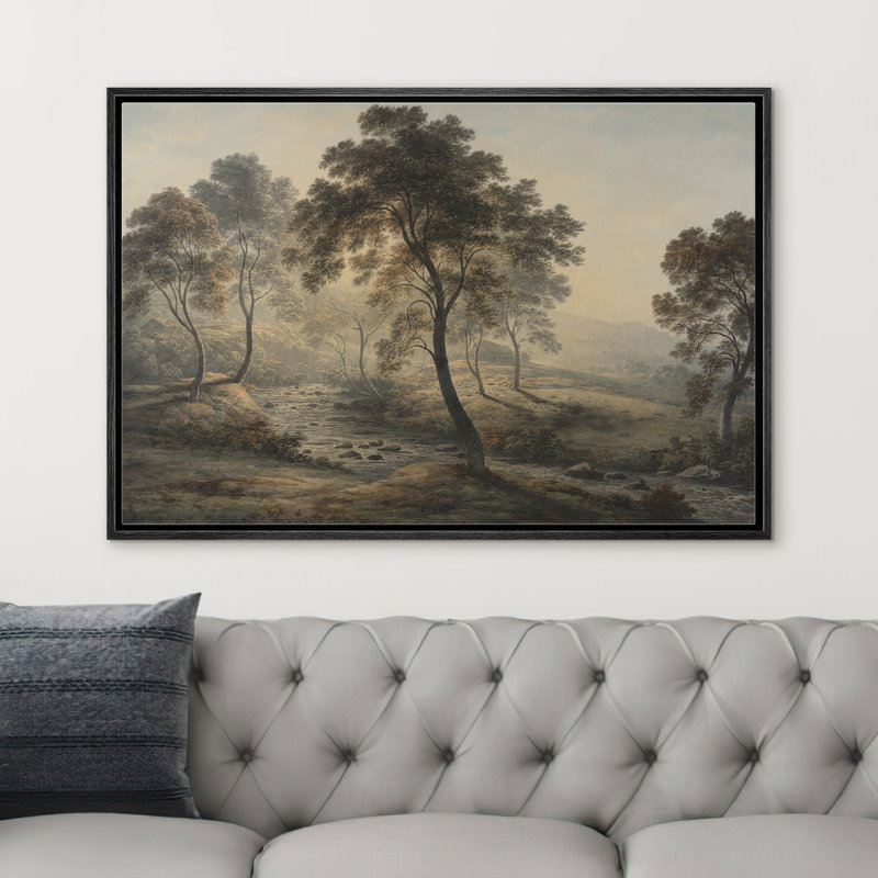 «Soft Morning Light Forest Stream Landscape with Trees», reproduction d'art sur toile encadrée, H 24 po x l 36 po x P 1,5 po