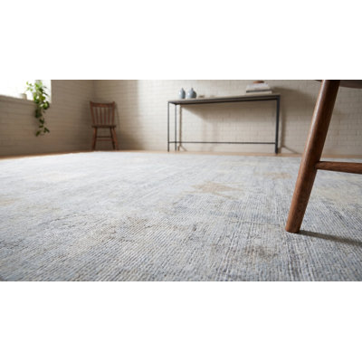 Tapis ivoire en soie noué à la main délavé classique traditionnel moderne et moderne