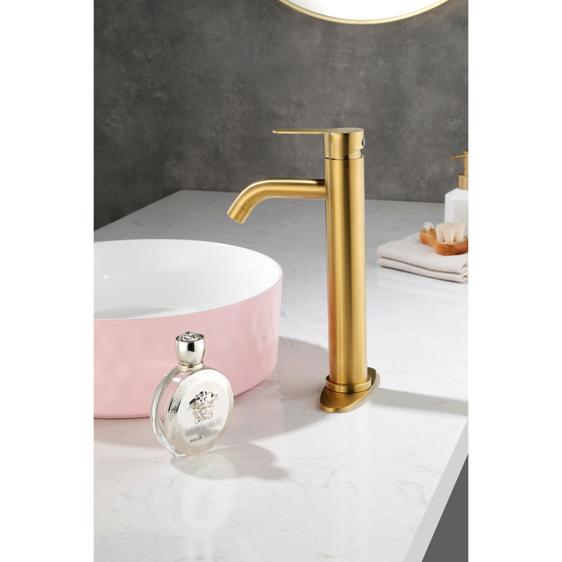 Modern Bathroom Sink Faucet, Deck Mounted Single Hole, Brushed Gold Handle, Stainless Steel, Vanity Effortless Setup Process Quick