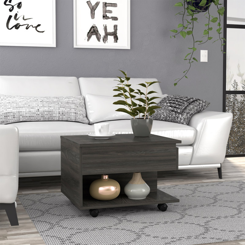 Lift Top Coffee Table, Casters, One Shelf, Dark Brown, Dark Brown