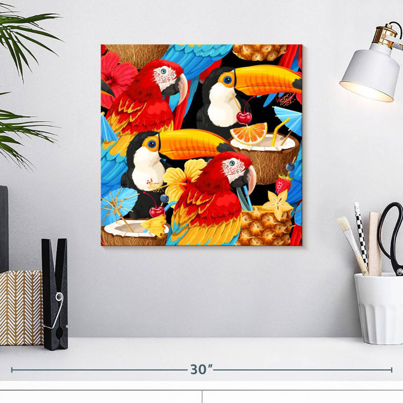 Crowle Tropical Cocktails And Birds, H 16 po x l 16 po