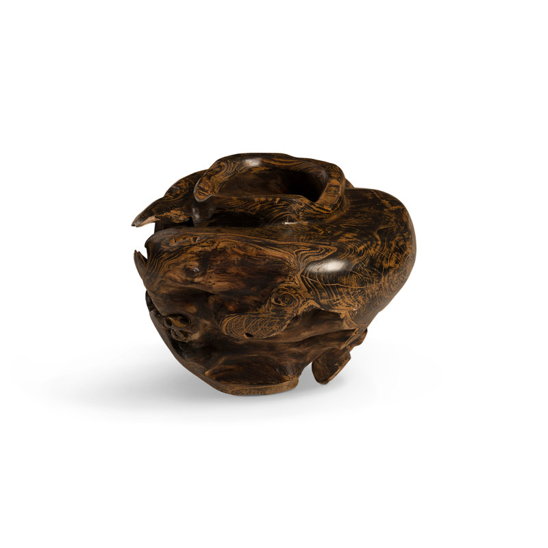 Wood Abstract Pot Planter in Black/Brown
