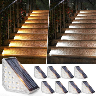 8-Pack Solar Stair Lights Outdoor Waterproof, 2-In-1 LED Warm White And Cool White Solar Powered Step Light, IP67 Auto