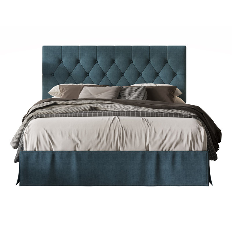 Lit plateforme simple touffeté Fareham, Bleu denim, Très grand