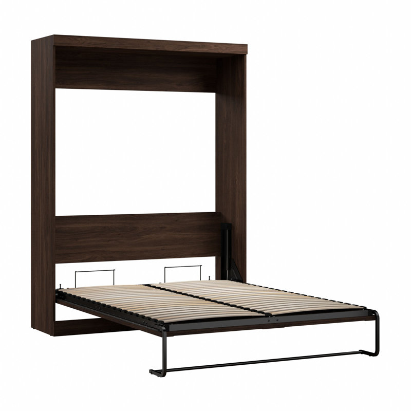 Lit escamotable mural peu encombrant Arlex pour chambre d'amis ou bureau personnel, Reine, Noir noyer