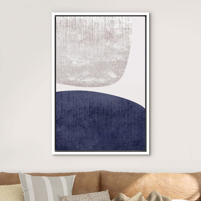 «Mid Century Shape» pastel bleu gris géométrique à motifs géométriques abstraits - cadre flottant, impression sur toile