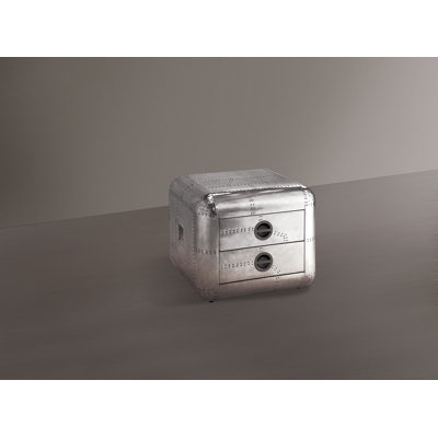 Annessia Industrial 26" Square 2-Drawer End Table in Aluminum