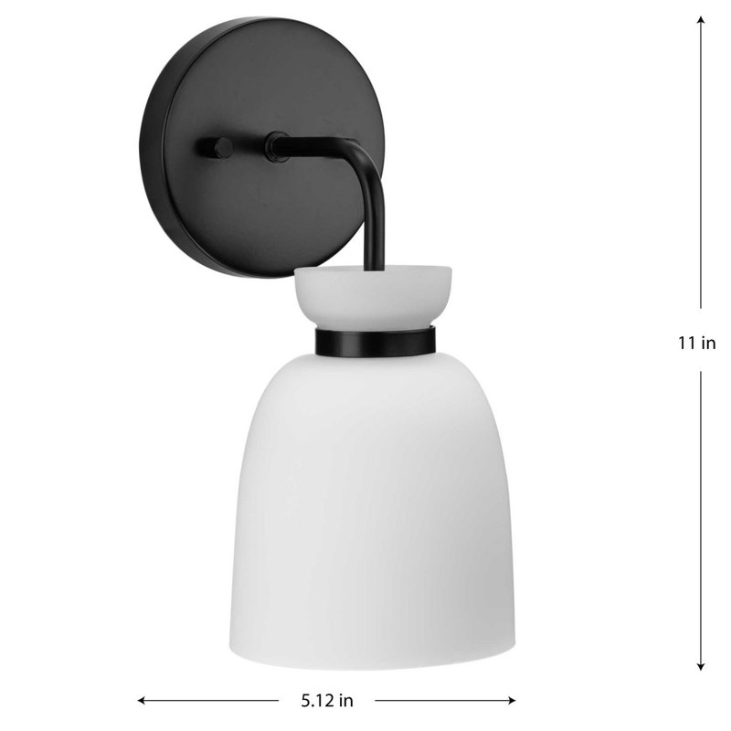 Lexie Matte Black Steel Vanity Light with Opal Glass Shade