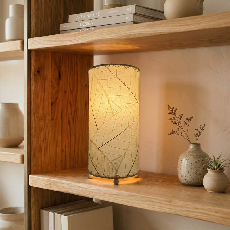12 Inch Cocoa Leaf Cylinder Table Lamp Natural, Natural