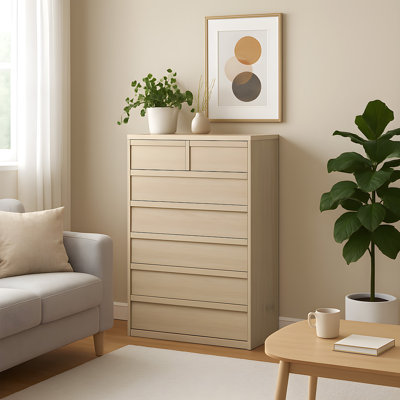 7 Drawer Dresser for Bedroom, 46" Tall Modern 7 Chest of Drawers with Large Drawers Storage, Wooden Dresser Organizer for Living Room, Nursery, Entryw