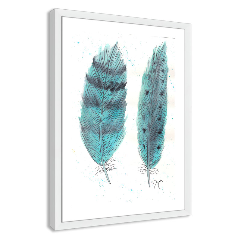 «Feathers in Turquoise II», art encadré, H 36,5 po x l 26,5 po x P 0,6 po, Cadre blanc