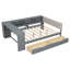 Lit plateforme double avec tiroirs de rangement, tablettes et tête de lit tapissier, station de charge USB, gris