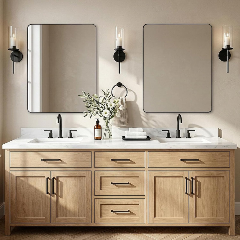 Miroir de salle de bain Inse Cadre en acier inoxydable, Noir mat, 36 po x 30 po
