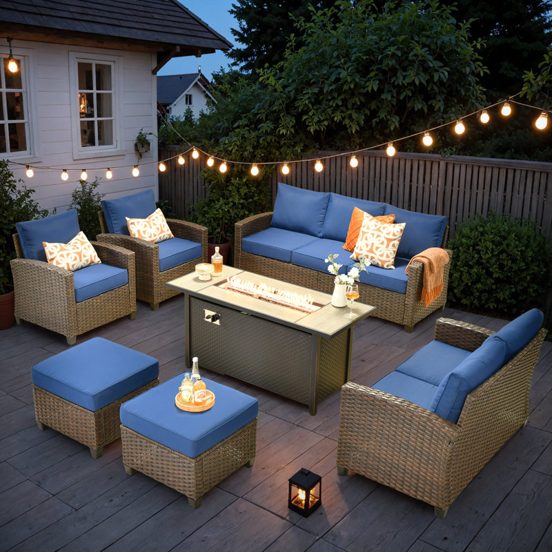 Sturgill 7-Piece Outdoor Patio Furniture Set With Stove, Navy