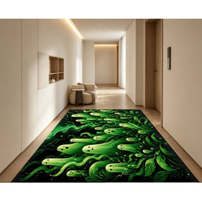 Tapis d'intérieur à motif fantôme mignon pour l'Halloween, motif poltergeist vert effrayant, design artistique, antidérapant, idéal pour le salon, la chambre, l'entrée, la cuisine ou un appartement.