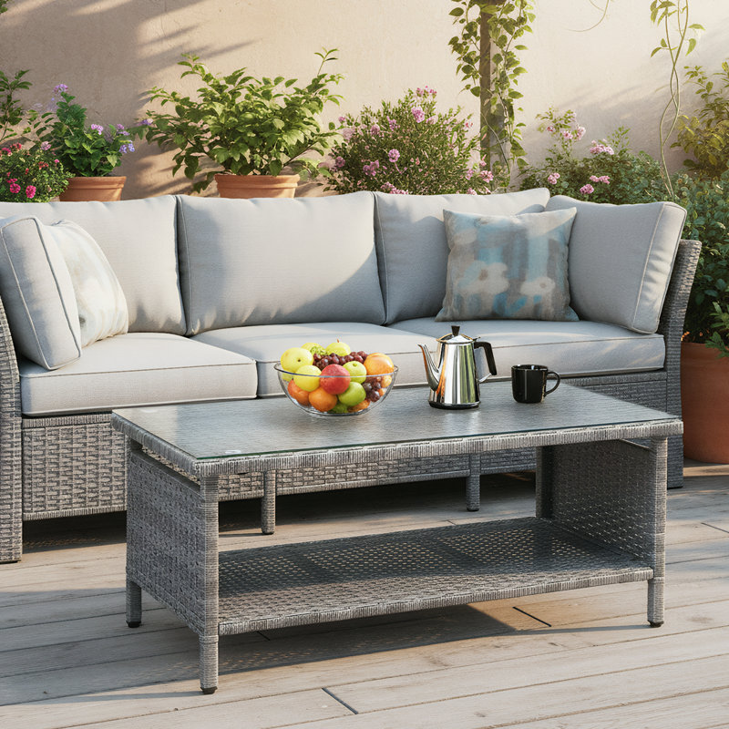 Table d'appoint de patio 16 po à double couche en osier gris, Gris