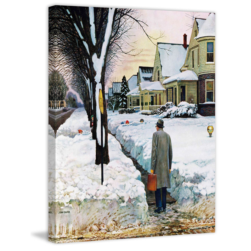 «Snowy Ambush» par John Falter, reproduction sur toile tendue, H 48 po x l 40 po