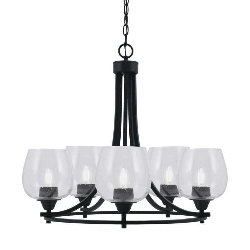 Lustre 5 lumières Paramount illustré en finition noir mat avec verre transparent de 6 po