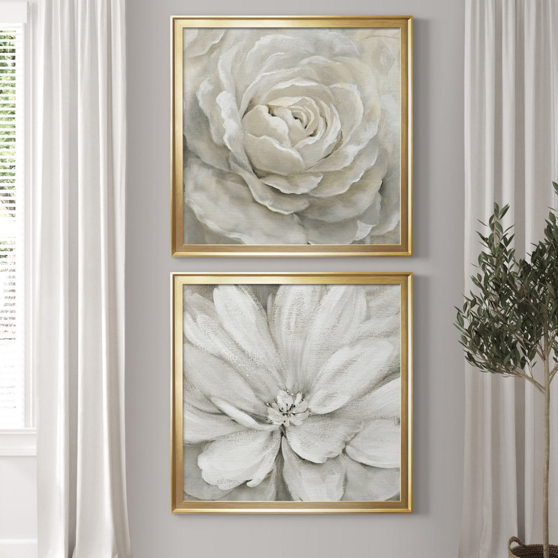 Petal Perfect - ensemble de 2 reproductions d'art, H 34,5 po x l 69 po, Toile avec cadre photo sans passe-partout, Doré
