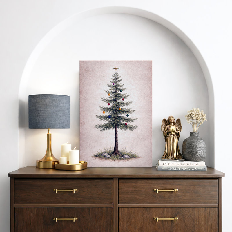 Illustration de sapin de Noël minimaliste, décorations de vacances rustiques, impression sur toile encadrée, Toile tendue