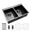 Évier de cuisine à double cuve - acier inoxydable 33 x 22 noir, acier inoxydable de calibre 18, cuve moderne durable