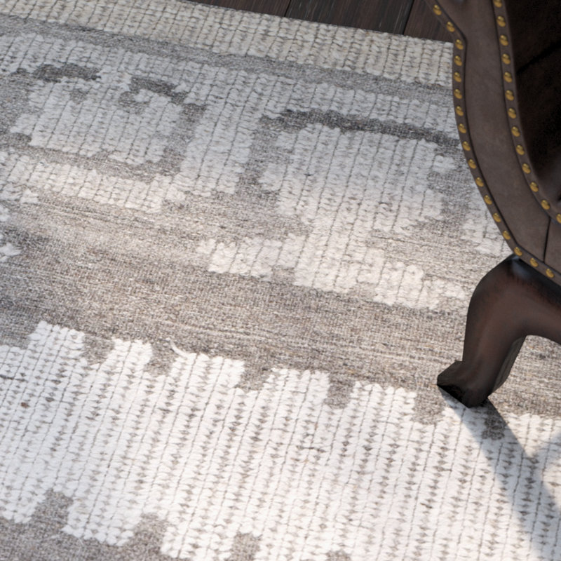 Bakerhill Hand Knotted Wool/Cotton Southwestern Rug in Ivory/Brown, Square 7'