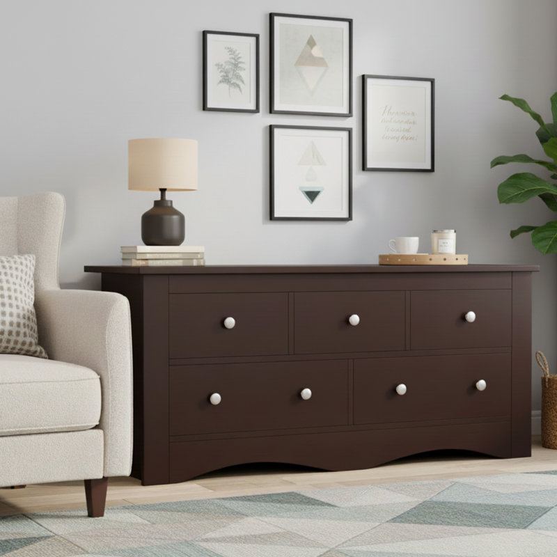 Commode 5 tiroirs en bois avec rangement pour commode, commode de chambre à coucher et meuble télé pour téléviseur de 65 po ou moins