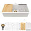 Évier de cuisine en composite 33 po x 22 po blanc, encastré, silencieux et solide, coins arrondis, support de séchage, grille inférieure, essuyage facile, crépines