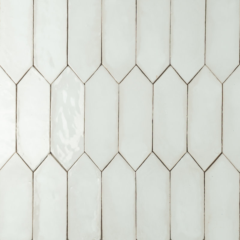 Carreau mural brillant Zillige Picket 2,5 po x 8 po, Bejmat Bianco - blanc