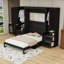 Grand lit escamotable en bois avec tiroirs, tablettes et garde-robe