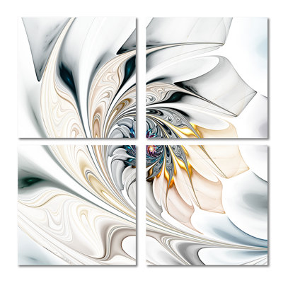 " White Stained Glass Floral " 4 - Pieces