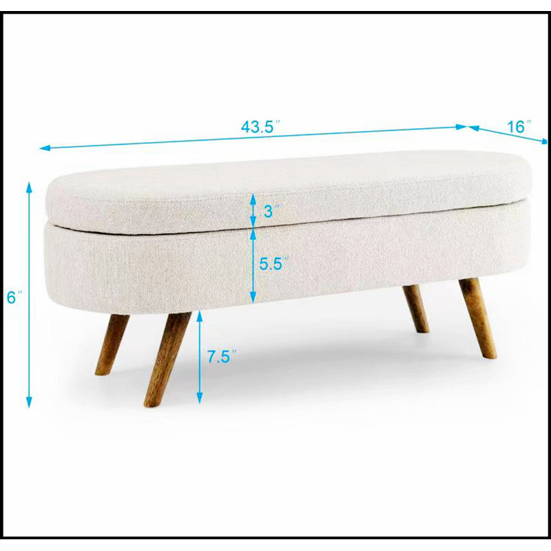 Banc de rangement repose-pieds ovale, pieds en bois d'hévéa