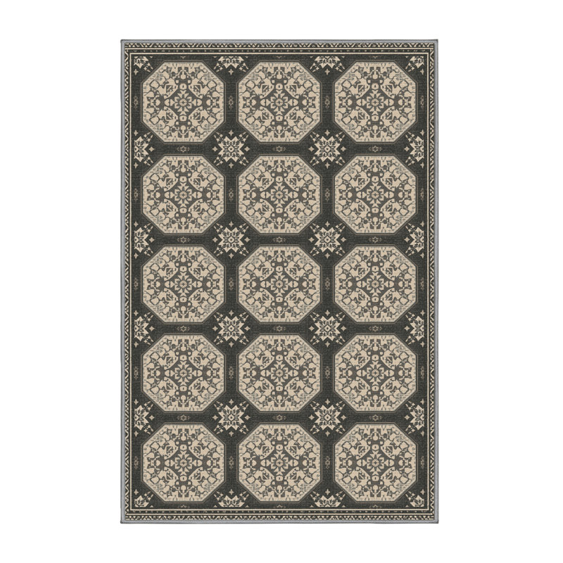 Tapis oriental gris lavable à la machine Paizlea, 7 x 9